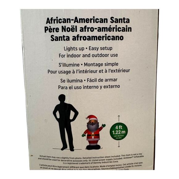 Gemmy Airblown Inflatable African-American Santa 4' - Picture 9 of 9